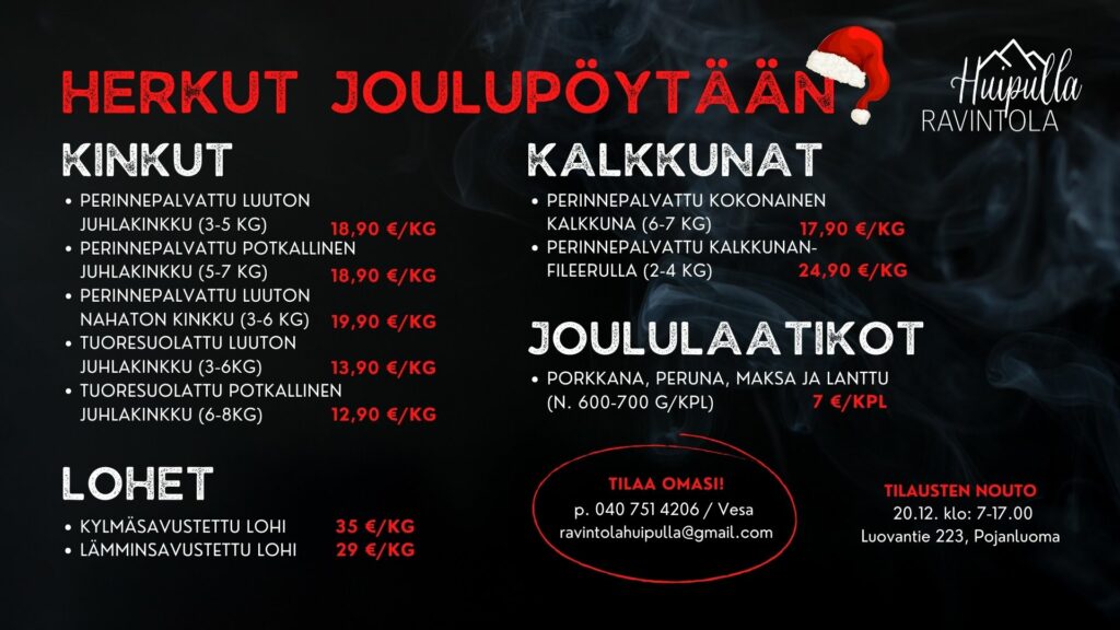 Ravintola Huipulla/ Ilmajoen Makkaramestareiden joulutuotteet 2023